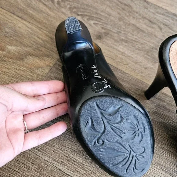 Classic Black Peep Toe Slingback Heels – George Kitten Heel - Picture 5 of 8